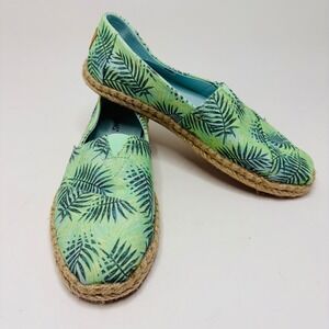 TOMS Womens 6 Green Tropical Palm Leaf Alpargata Espadrille Slip On Flats Summer